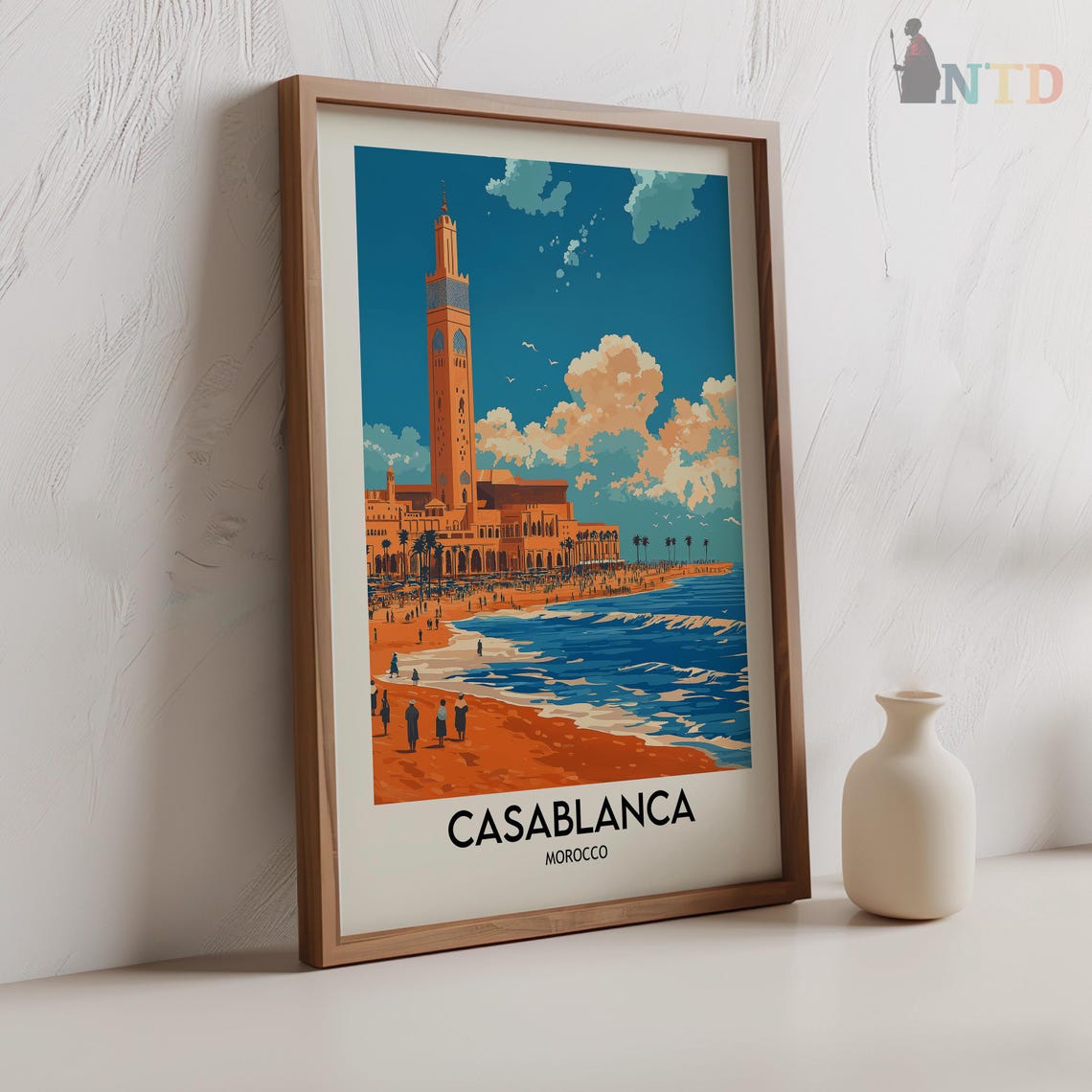 Casablanca Hassan II Mosque Beach Atlantic Coast Travel Poster - Image 2