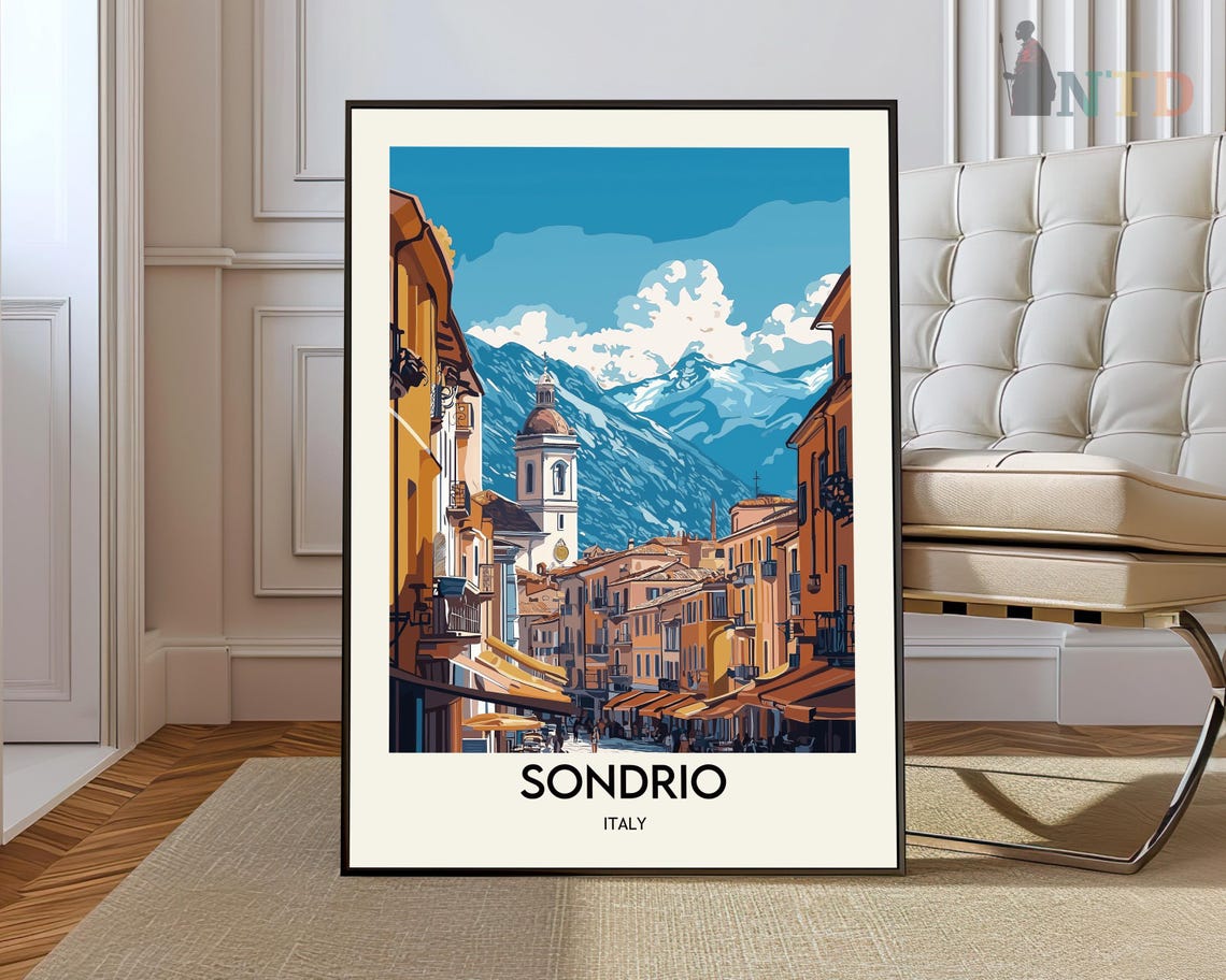 Sondrio Italy Lombardy Alpine Mountain Street Vintage Travel Poster