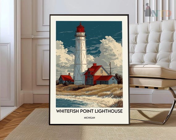 Whitefish Point Lighthouse Poster Wall Art Print Lake Superior