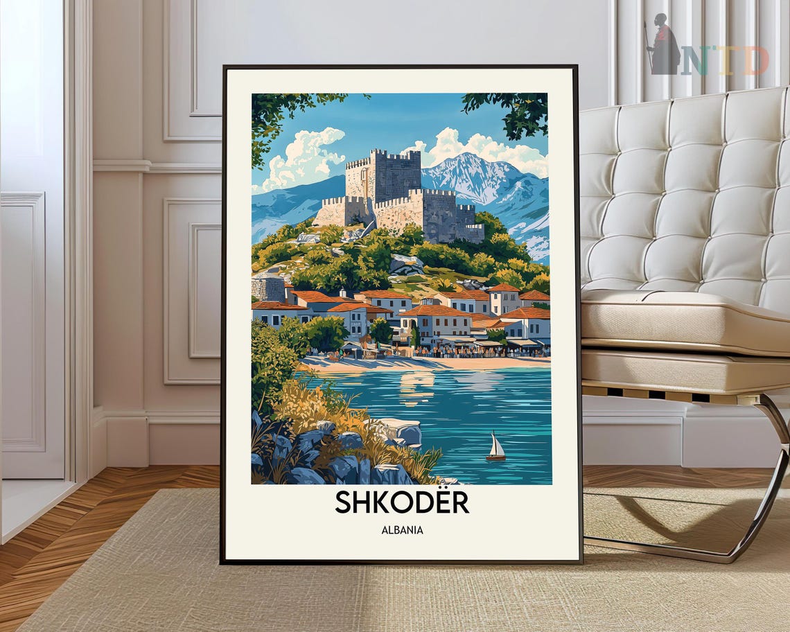 Shkoder Albania Castle on the Lake Old Town Travel Art Poster
