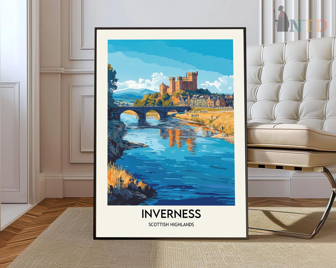Inverness Scottish Highlands Castle River Bridge Travel Poster