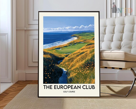 The European Club Coastal Dunes Golf Course Links Retro Travel Poster