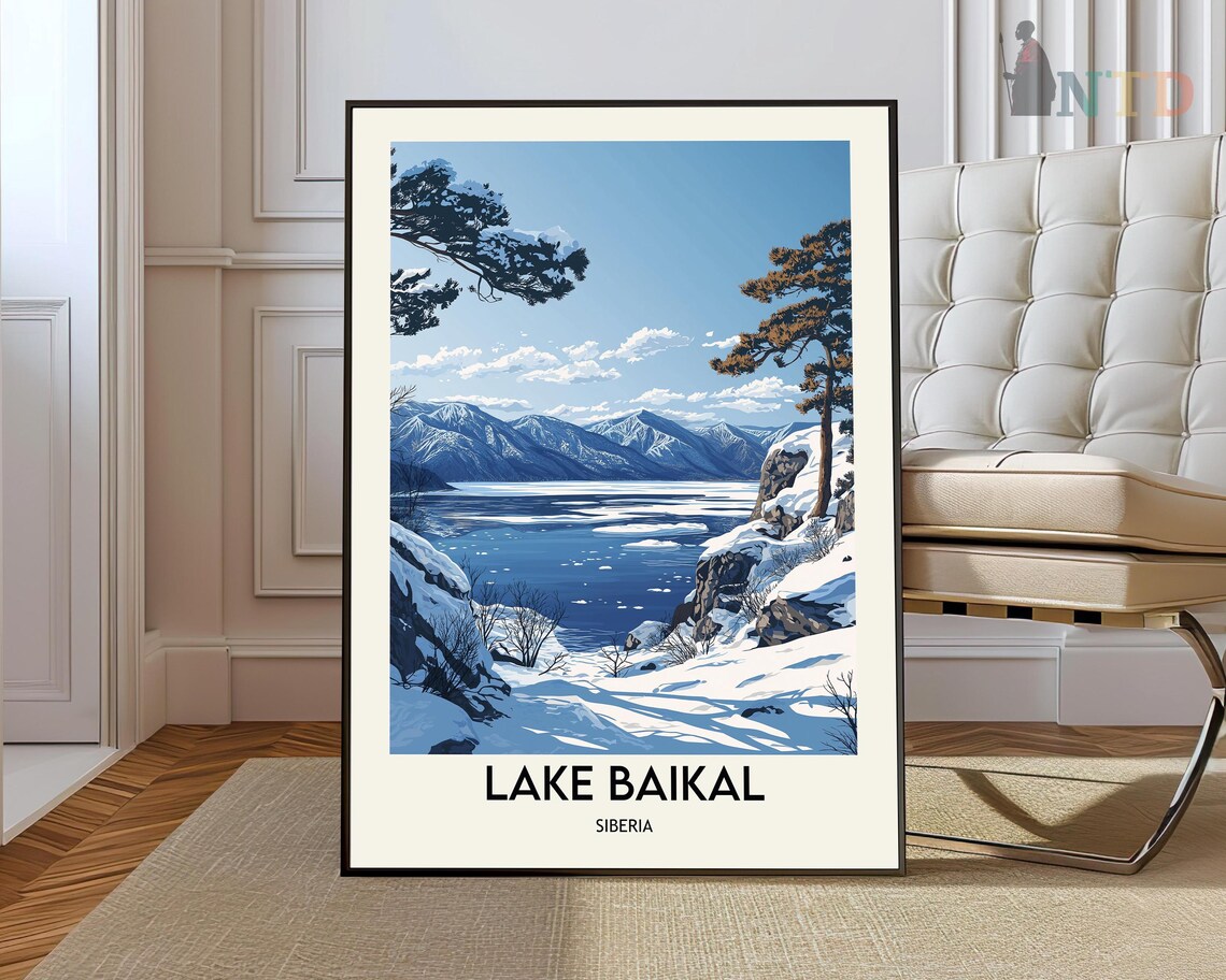 Lake Baikal Siberia Winter Frozen Lake Mountains Travel Poster