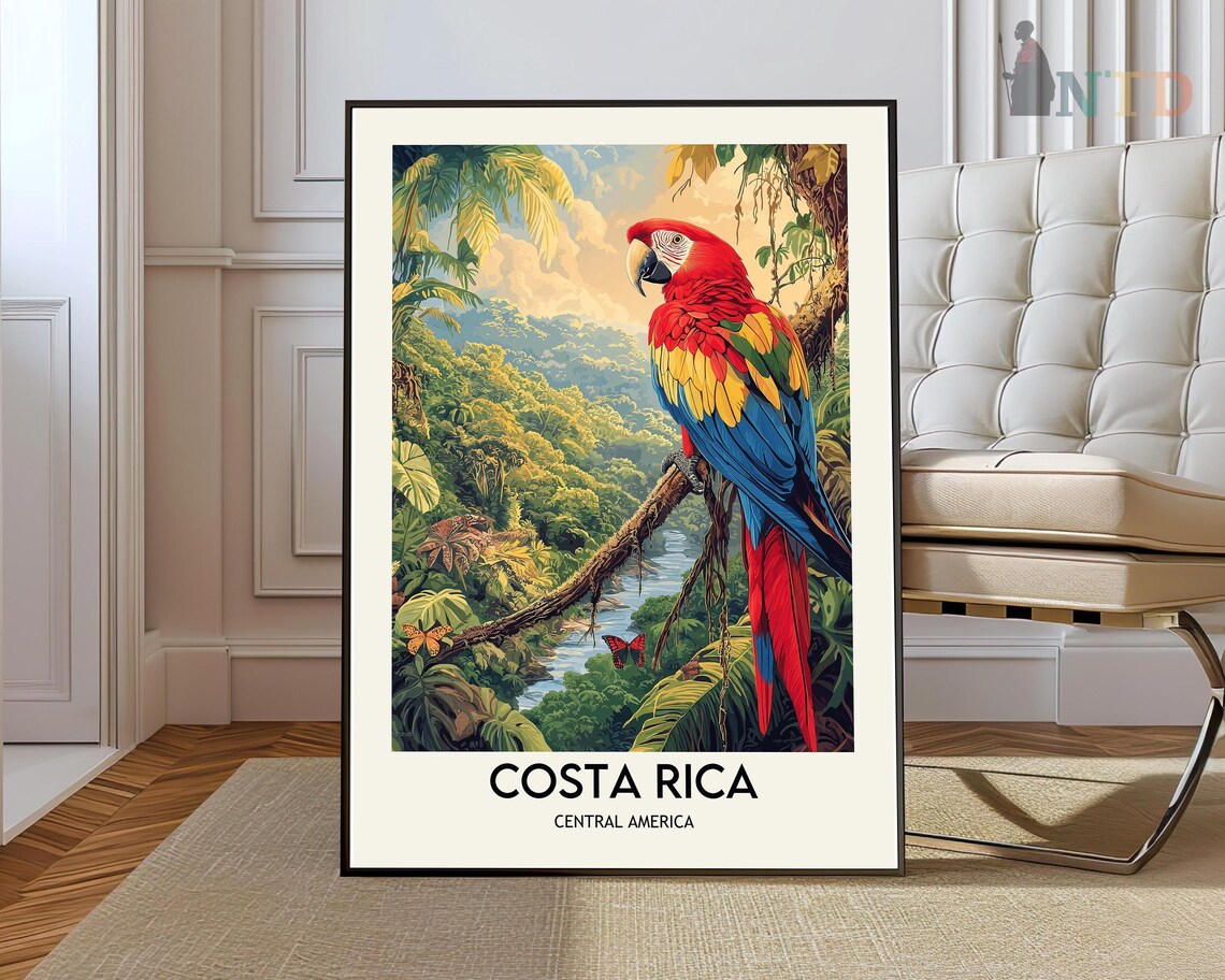 Costa Rica Scarlet Macaw Parrot in the Lush Jungle Canopy Poster