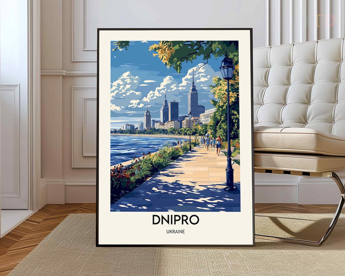 Dnipro Ukraine Sunny Riverside Promenade City Vintage Travel Art Print