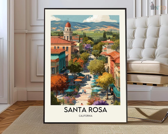 Santa Rosa California Plaza Dome Tower Illustrated Travel Poster