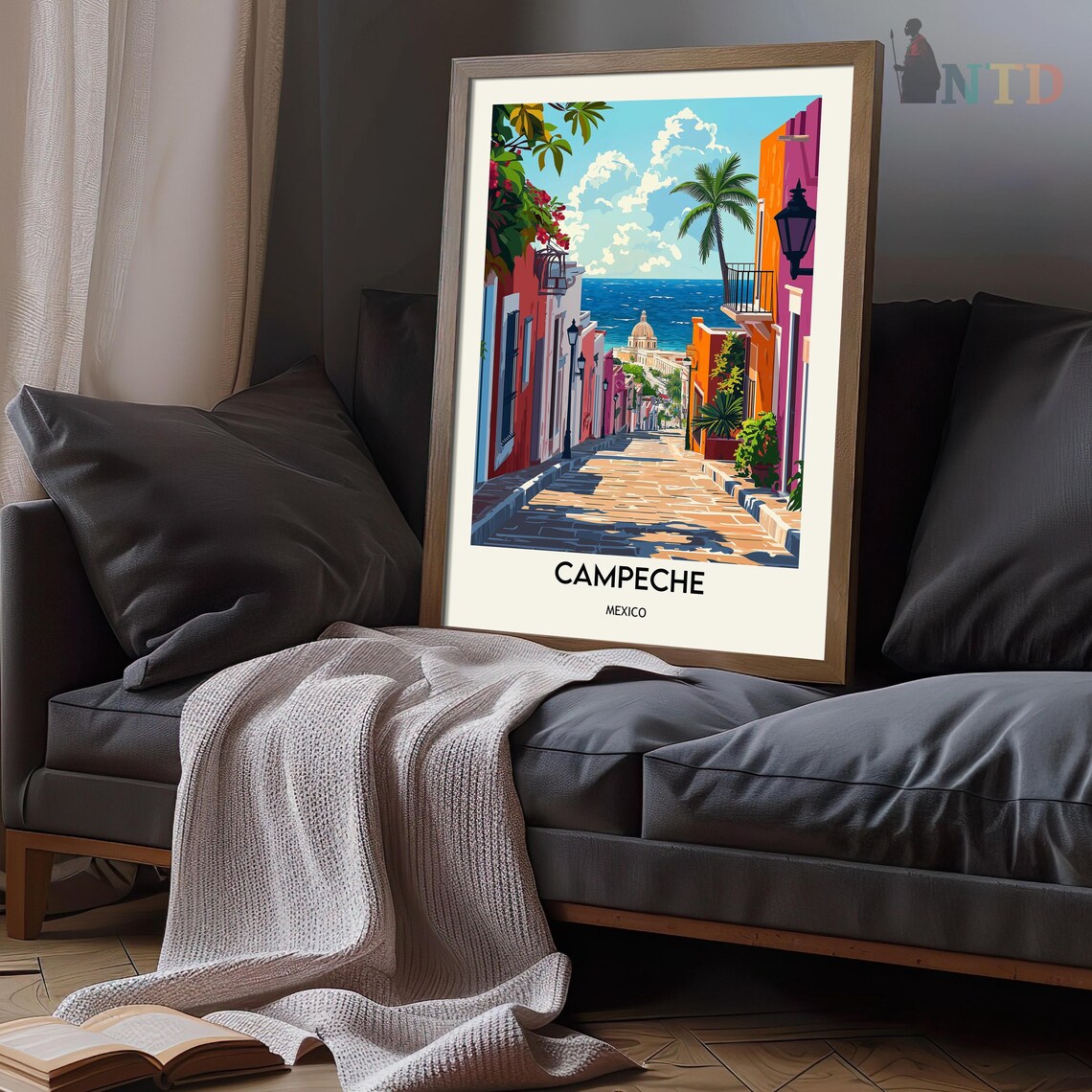 Campeche Mexico Colorful Colonial Street Sea View Travel Poster - Image 3
