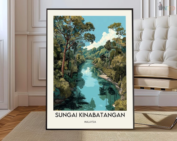Sungai Kinabatangan Malaysia Palm River Reflection Travel Poster