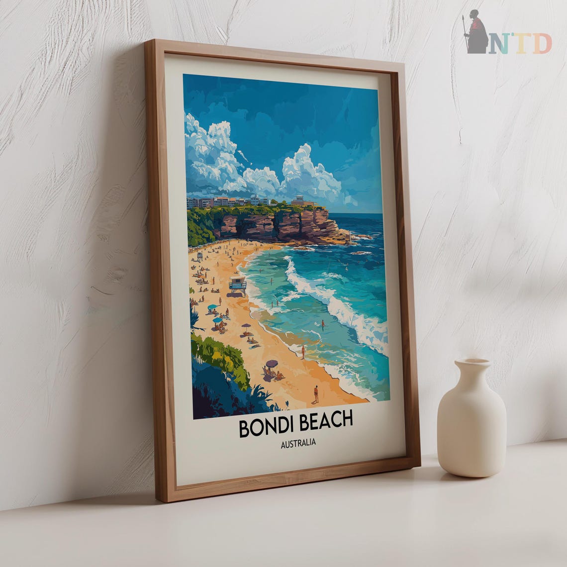 Bondi Beach Surfers Rolling Waves Headland Vintage Travel Poster - Image 2