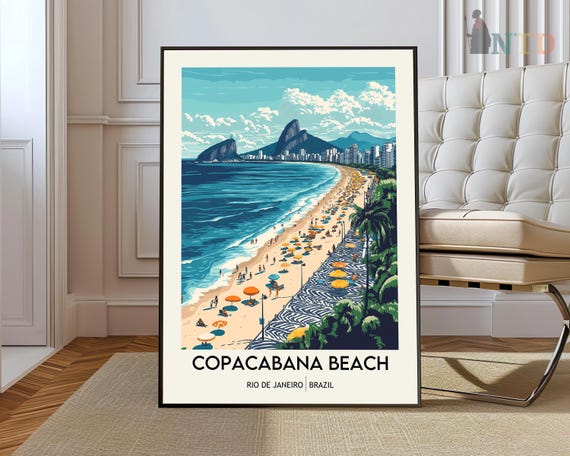 Copacabana Beach Travel Print Wall Art Brazil Hanging Artwork Gifts Poster Lovers Gift
