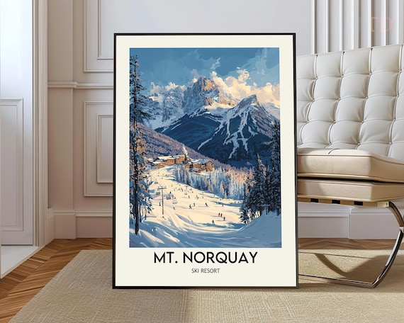 Mt Norquay Ski Resort Banff Village Slopes Vintage Ski Poster
