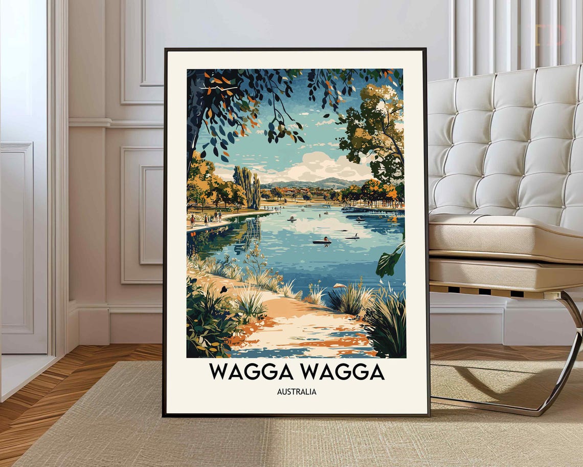 Wagga Wagga Australia Vintage Travel Poster Riverside Summer Artwork