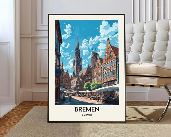 Bremen Cathedral Square Twin Towers Cafe Germany Travel Poster