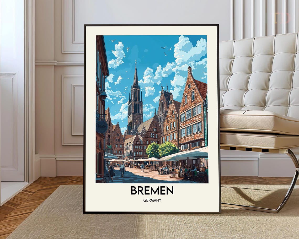 Bremen Cathedral Square Twin Towers Cafe Germany Travel Poster