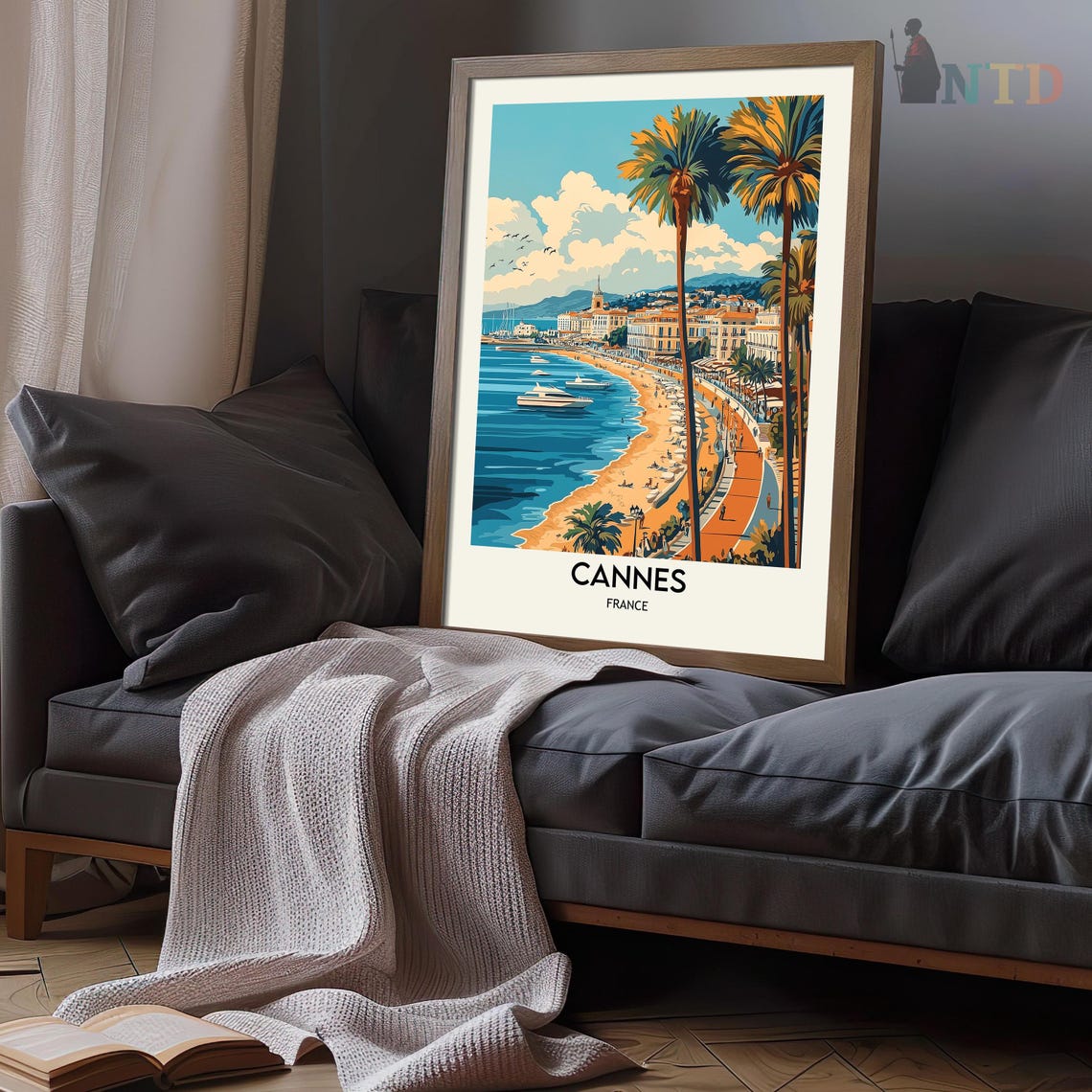 Cannes France Riviera Promenade Palms Yachts Summer Travel Poster - Image 3