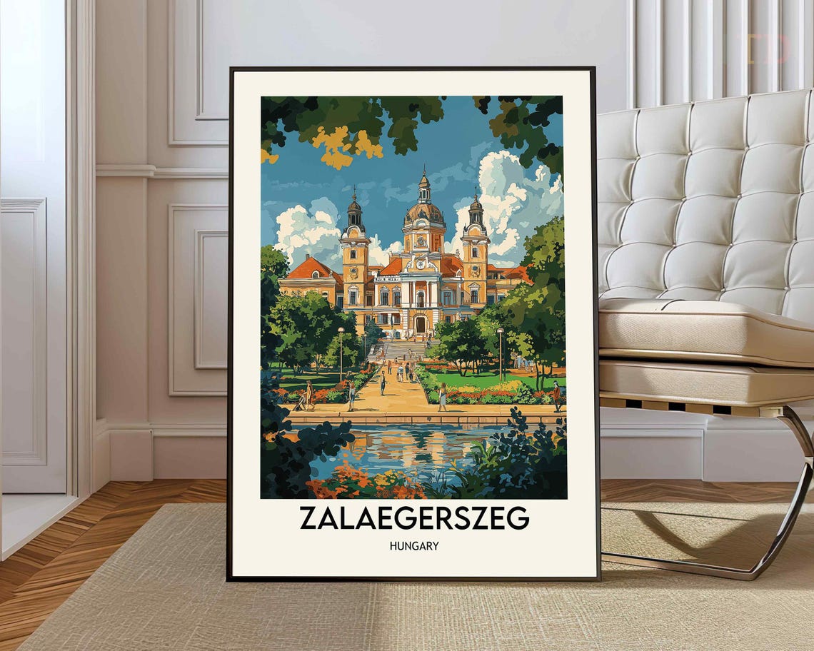 Zalaegerszeg Hungary Cathedral Gardens Vintage Travel Poster Artwork