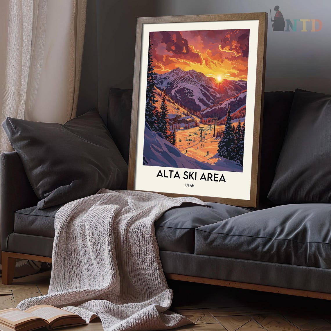 Alta Ski Area Utah Sunset Mountain Slopes Vintage Travel Poster - Image 3