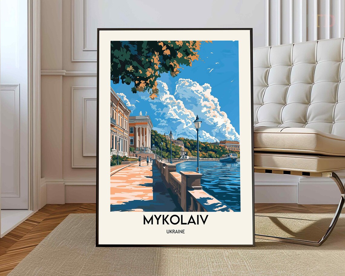 Mykolaiv Ukraine Waterfront Promenade Historic Buildings Travel Poster