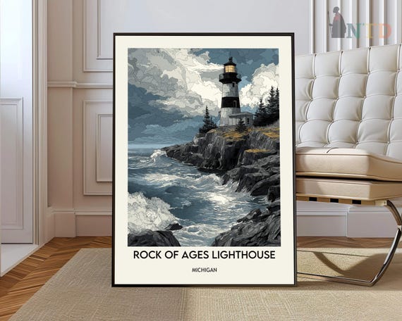 Rock Of Ages Lighthouse Poster Wall Art Print Photo