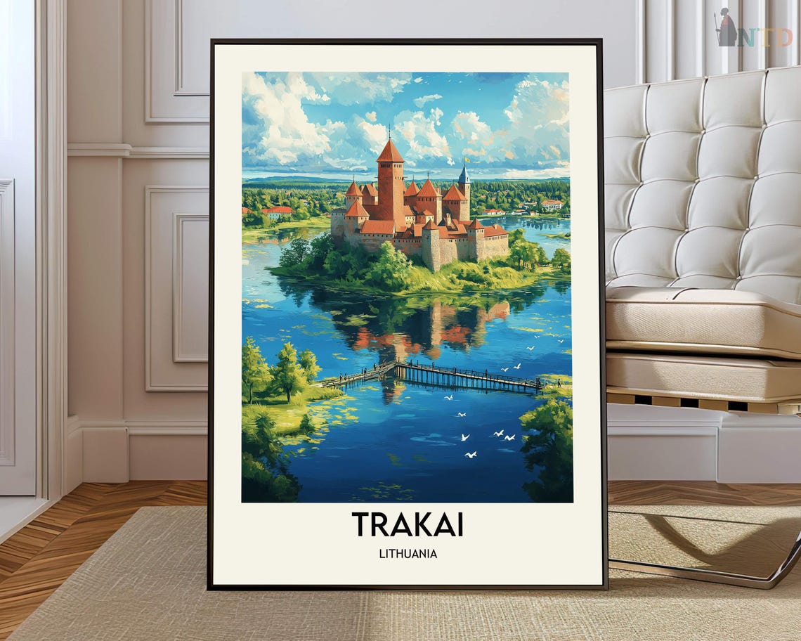 Trakai Lithuania Island Castle on Lake Galve Daytime Travel Poster