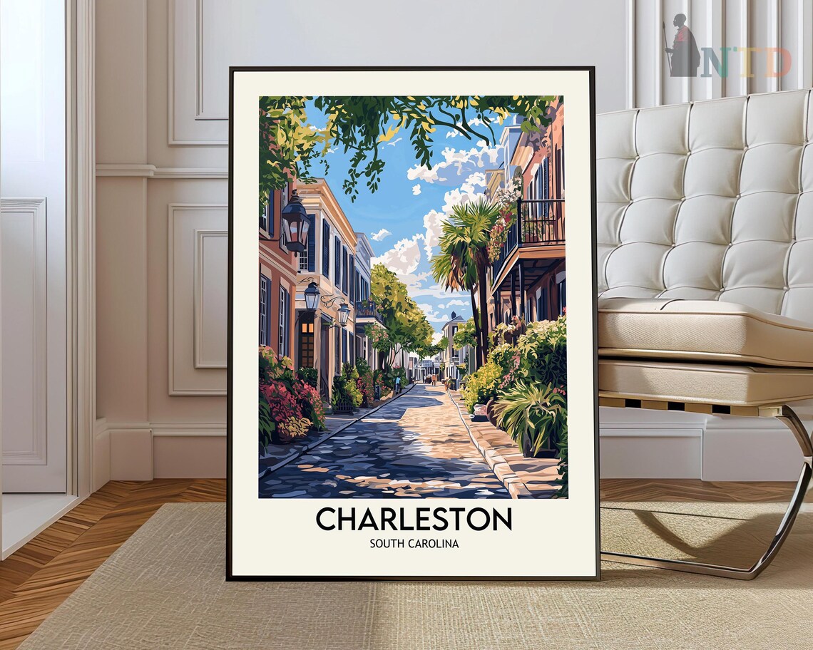 Charleston South Carolina Brick Street Lanterns Historic Homes Poster