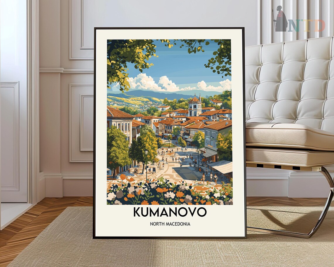 Kumanovo North Macedonia Town Square Flower Market Travel Poster