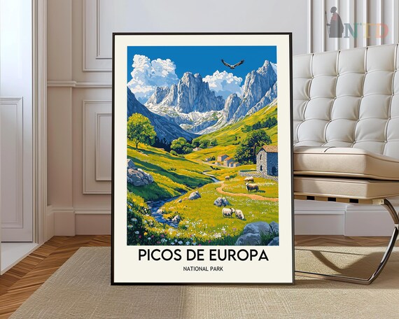 Picos De Europa National Park Spain Mountain Valley Sheep Poster