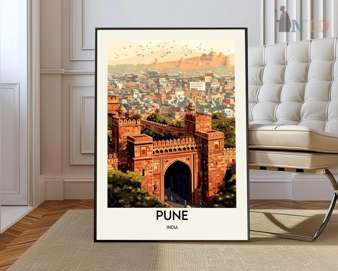 Pune India Fort Gate Vintage Travel City Landmark Scene Poster