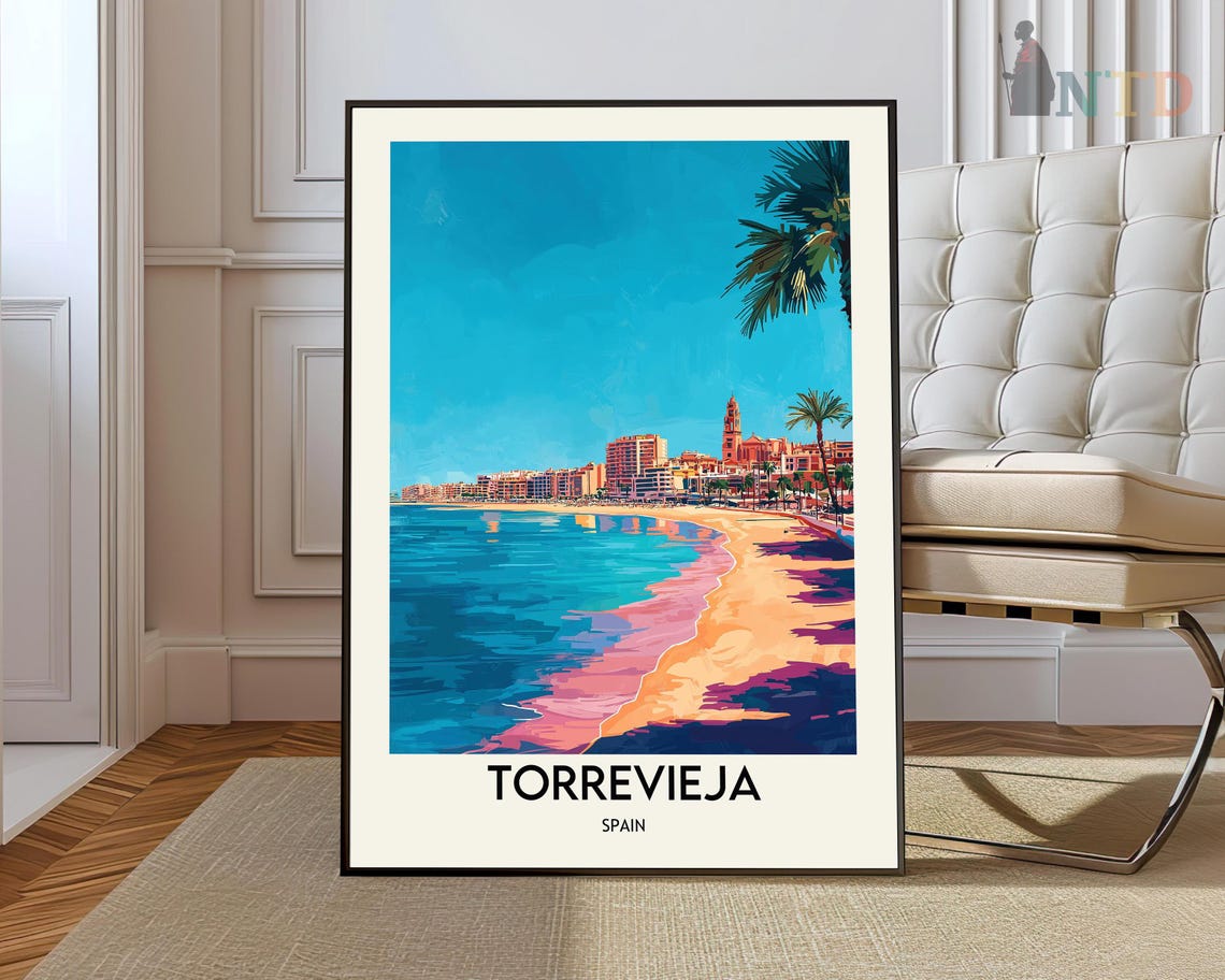 Torrevieja Spain Sandy Beach Palm Promenade Coastal Town Poster
