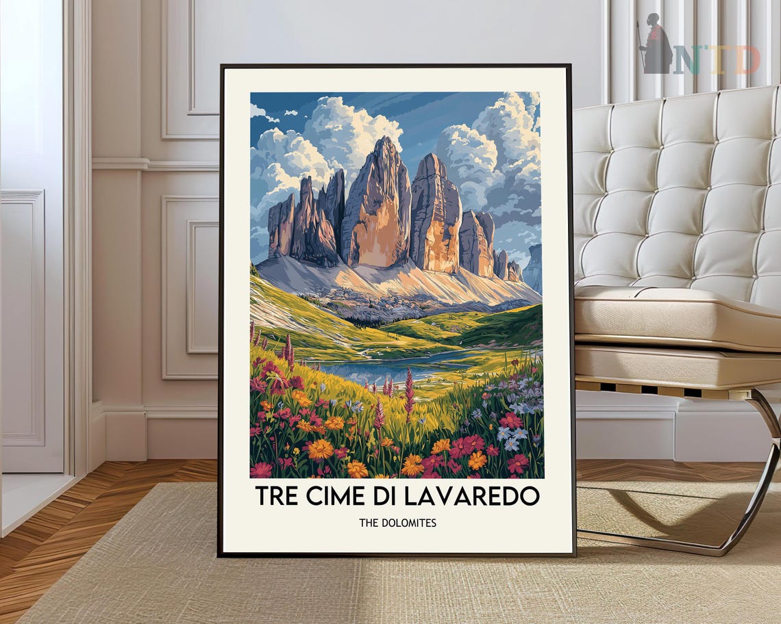 Tre Cime Di Lavaredo Dolomites Wildflower Meadow Mountain Poster