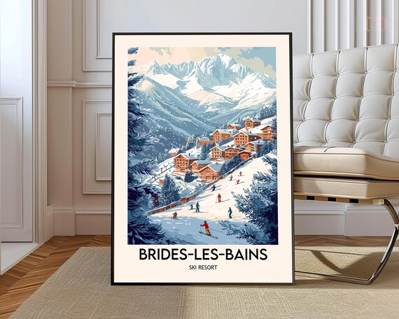 Brides Les Bains Ski Resort Alpine Village Slope Travel Poster