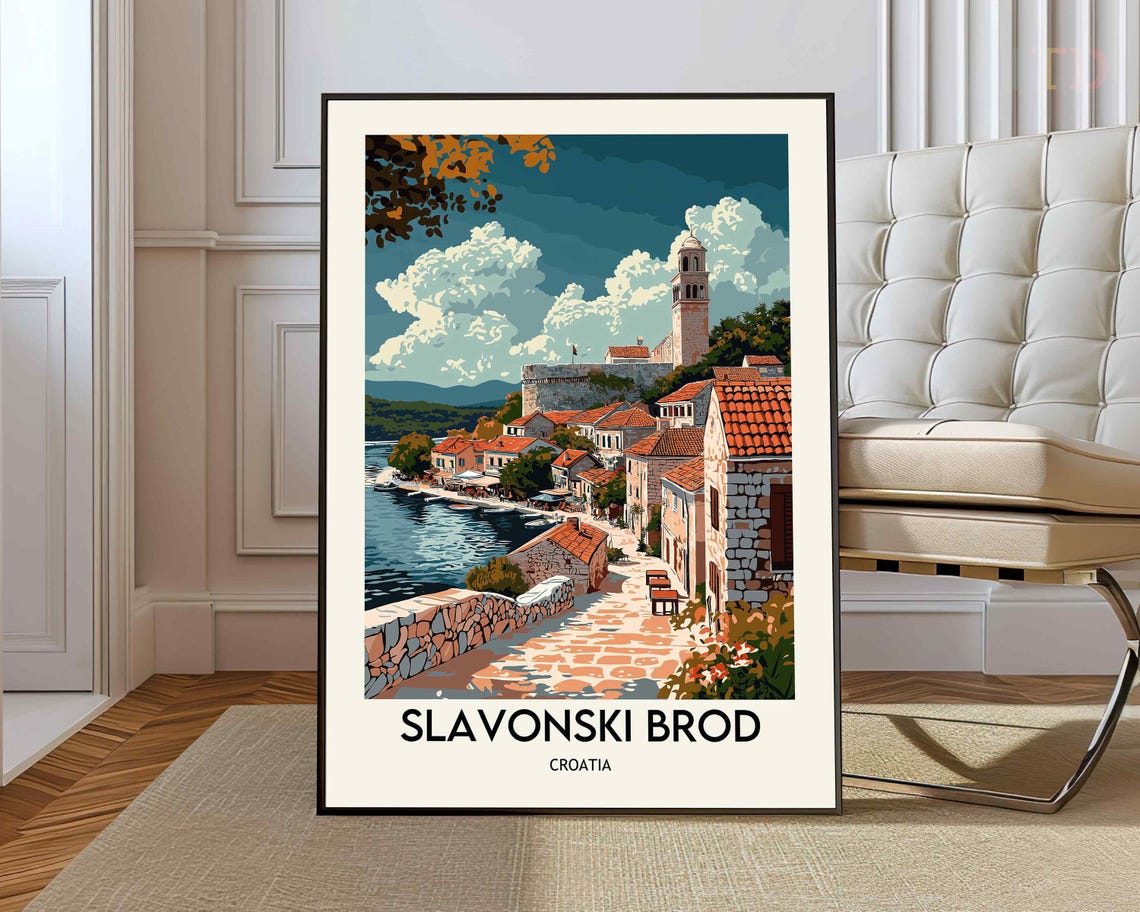 Slavonski Brod Croatia Stone Waterfront Old Town Travel Poster
