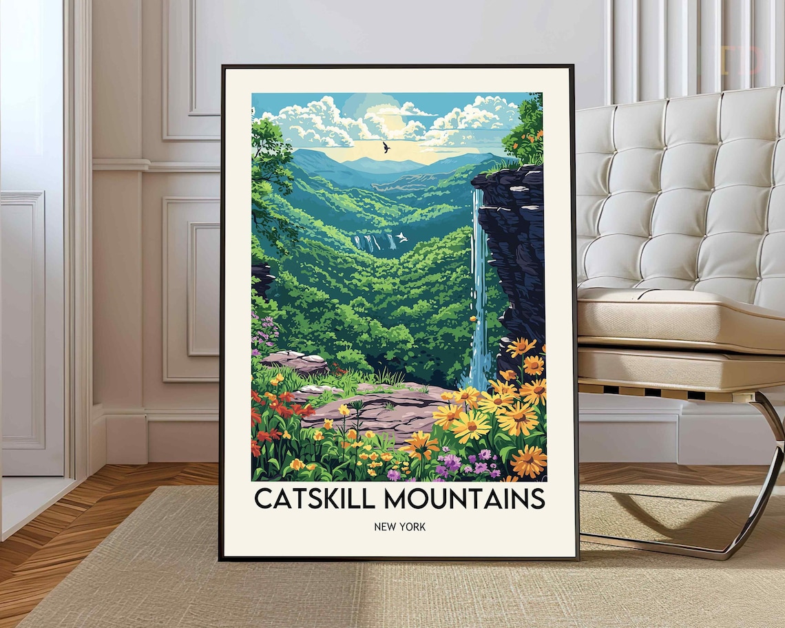 Catskill Mountains Valley Waterfall Vintage Travel Poster New York