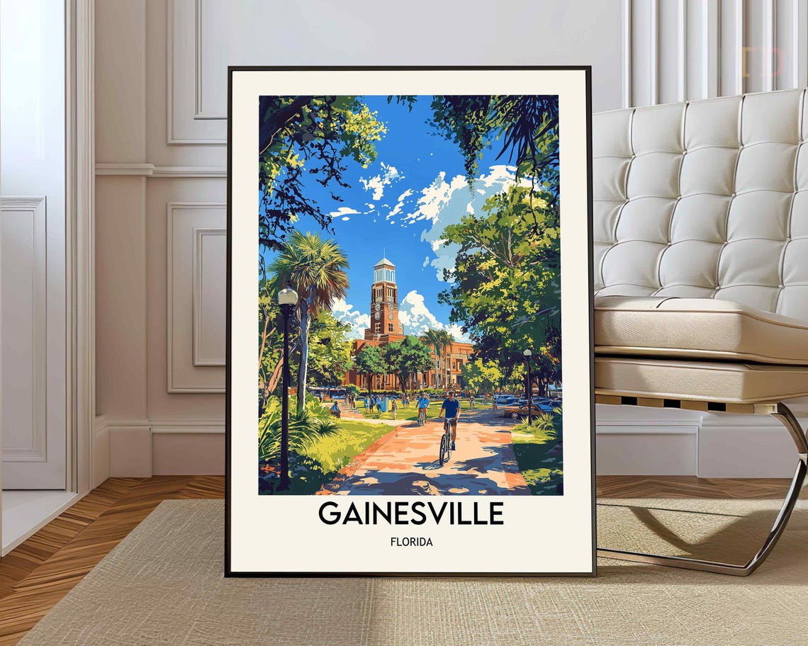 Gainesville Florida Sunny Tree Lined Campus Path Travel Poster