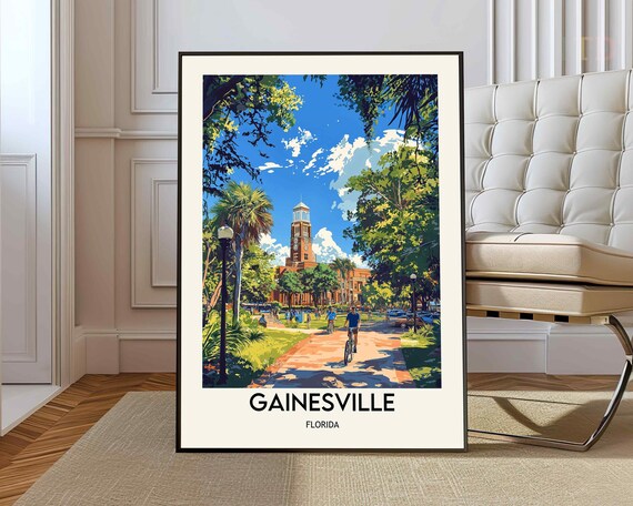 Gainesville Florida Sunny Tree Lined Campus Path Travel Poster