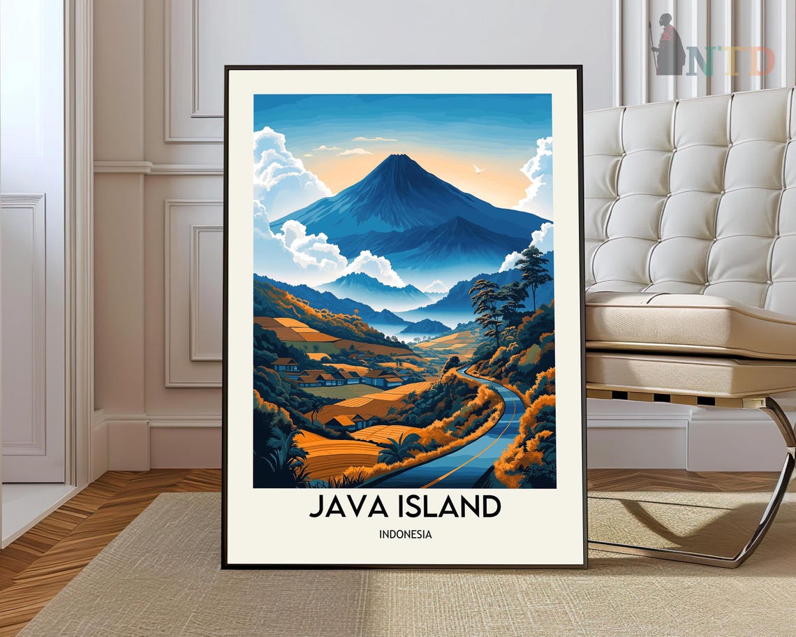 Java Island Indonesia Volcano Valley Rice Fields Road Poster