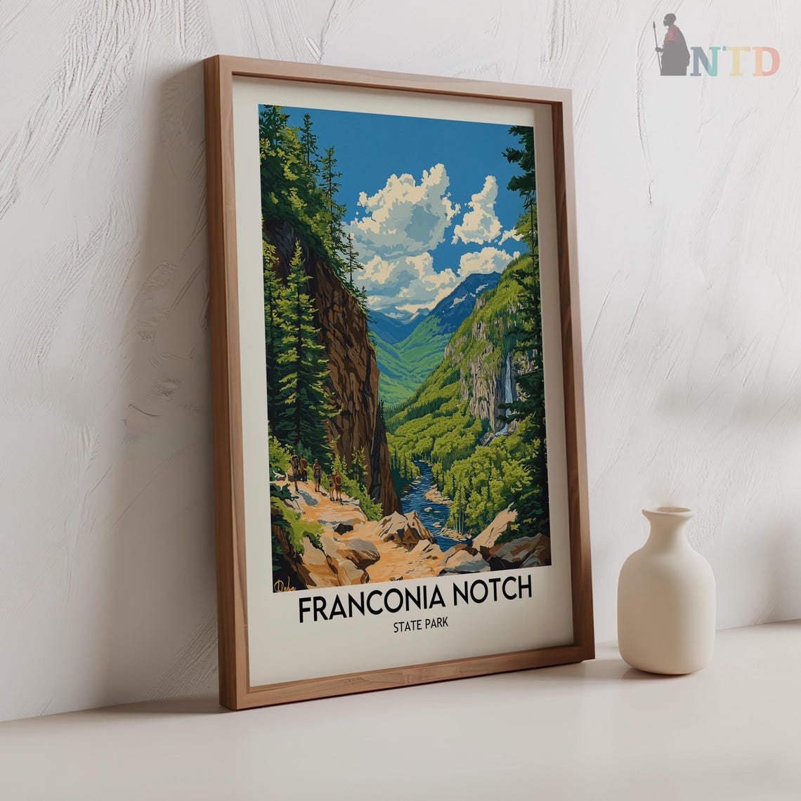 Franconia Notch Gorge Trail with Hikers Beside Rushing Water Poster - Image 2