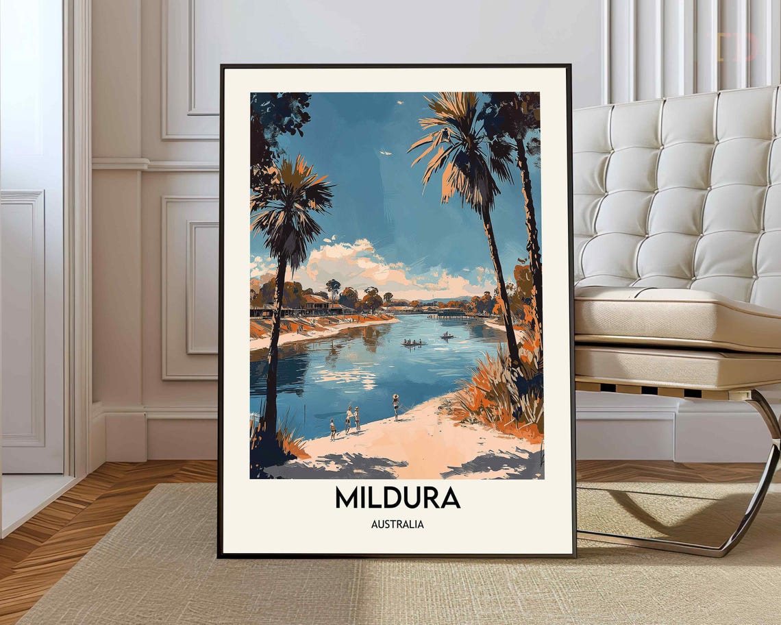 Mildura Australia Murray River Palm Beach Vintage Travel Poster