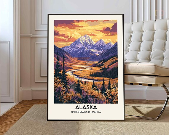 Alaska Autumn Valley Golden Hills Sunset Mountain View Poster