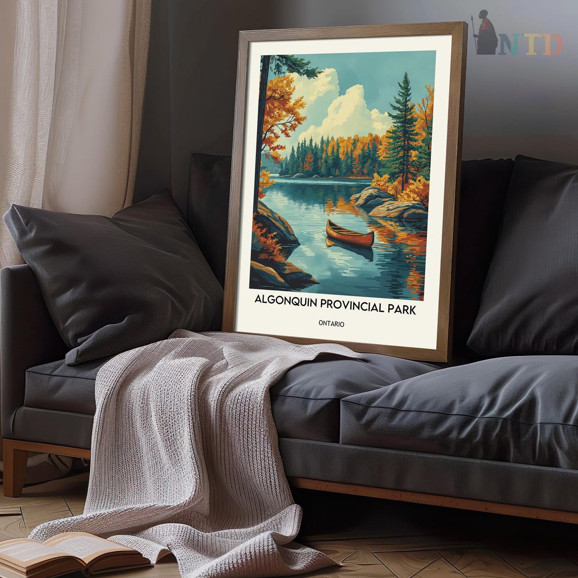 Algonquin Provincial Park Ontario Autumn Lake Red Canoe Poster - Image 3