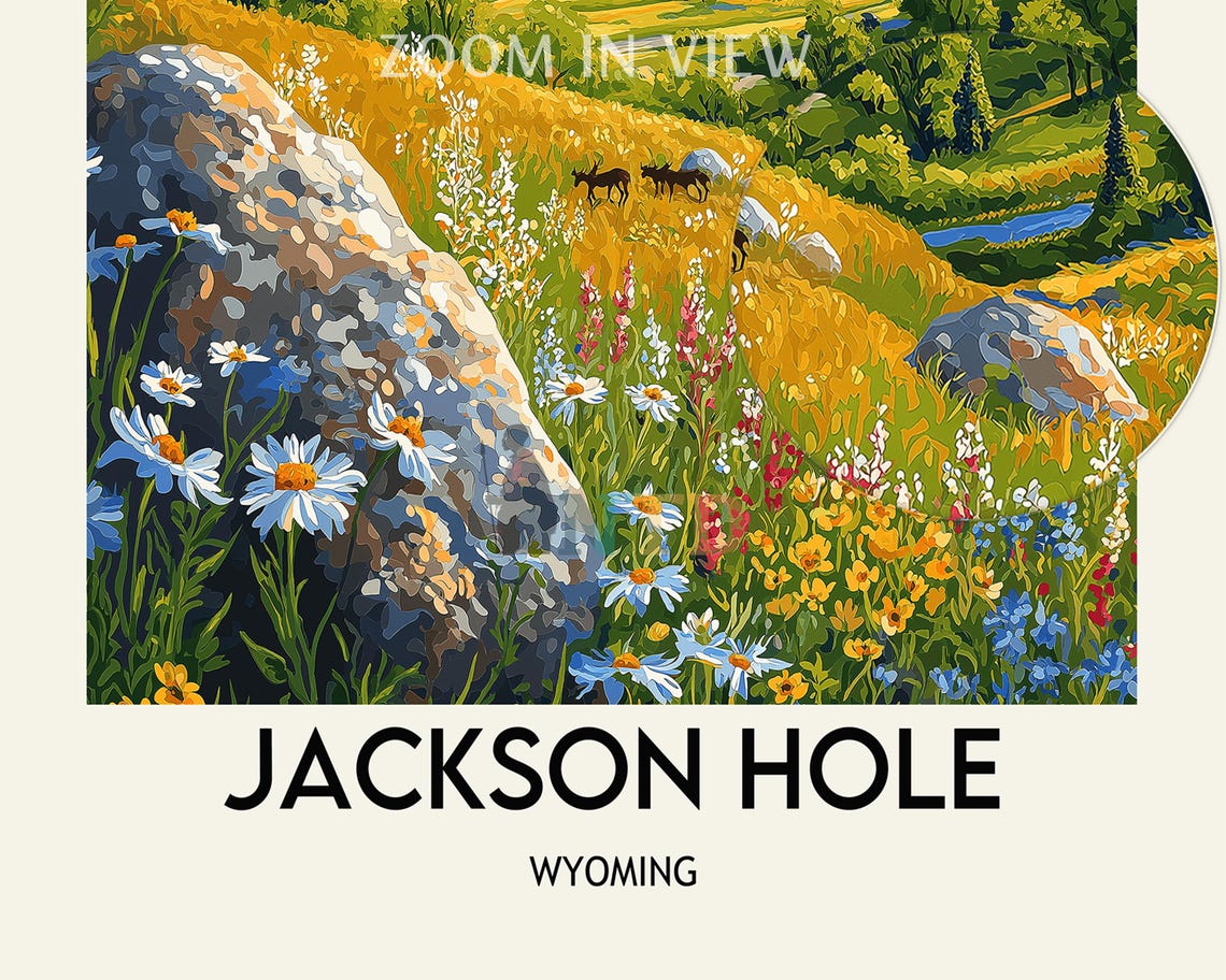 Jackson Hole Wyoming Grand Teton Wildflower Meadow Scene Poster - Image 2