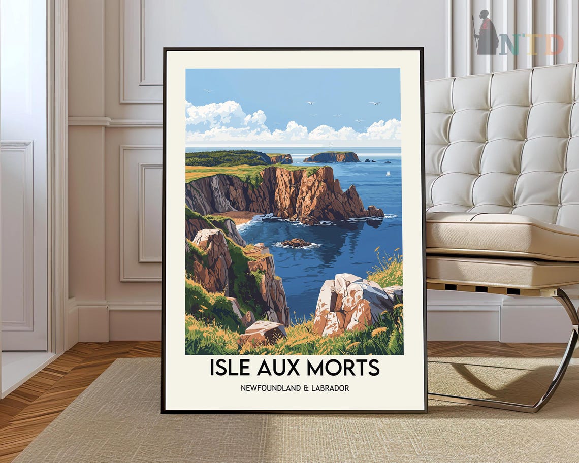 Isle Aux Morts Newfoundland Labrador Red Cliffs Coast Travel Poster
