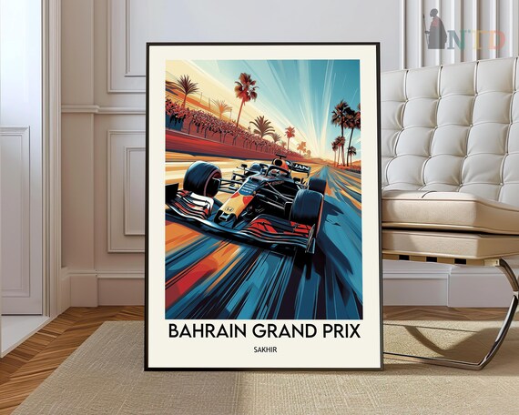 Bahrain Grand Prix Sakhir Sunset Palm Desert Racing Art Poster