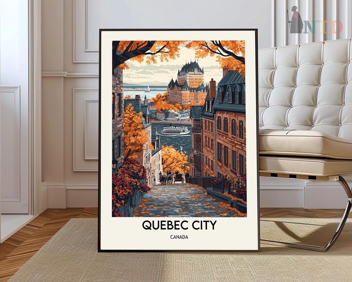 Quebec City Canada Autumn Chateau Frontenac Vintage Travel Poster
