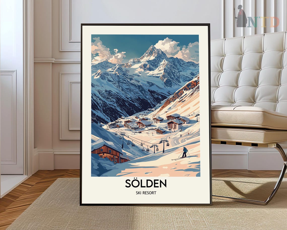 Solden Ski Resort Austria Vintage Winter Village Poster Mountain Art