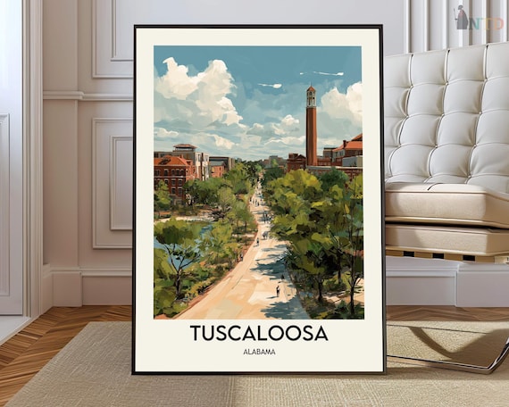 Tuscaloosa University Avenue Sunny Day Alabama Travel Poster