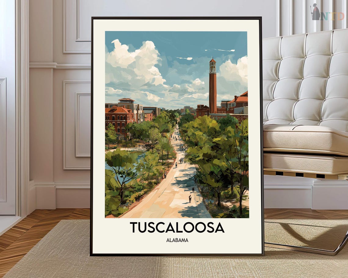 Tuscaloosa University Avenue Sunny Day Alabama Travel Poster