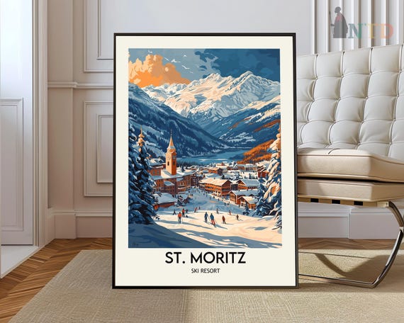 St Moritz Ski Resort Poster Wall Art Print Photo