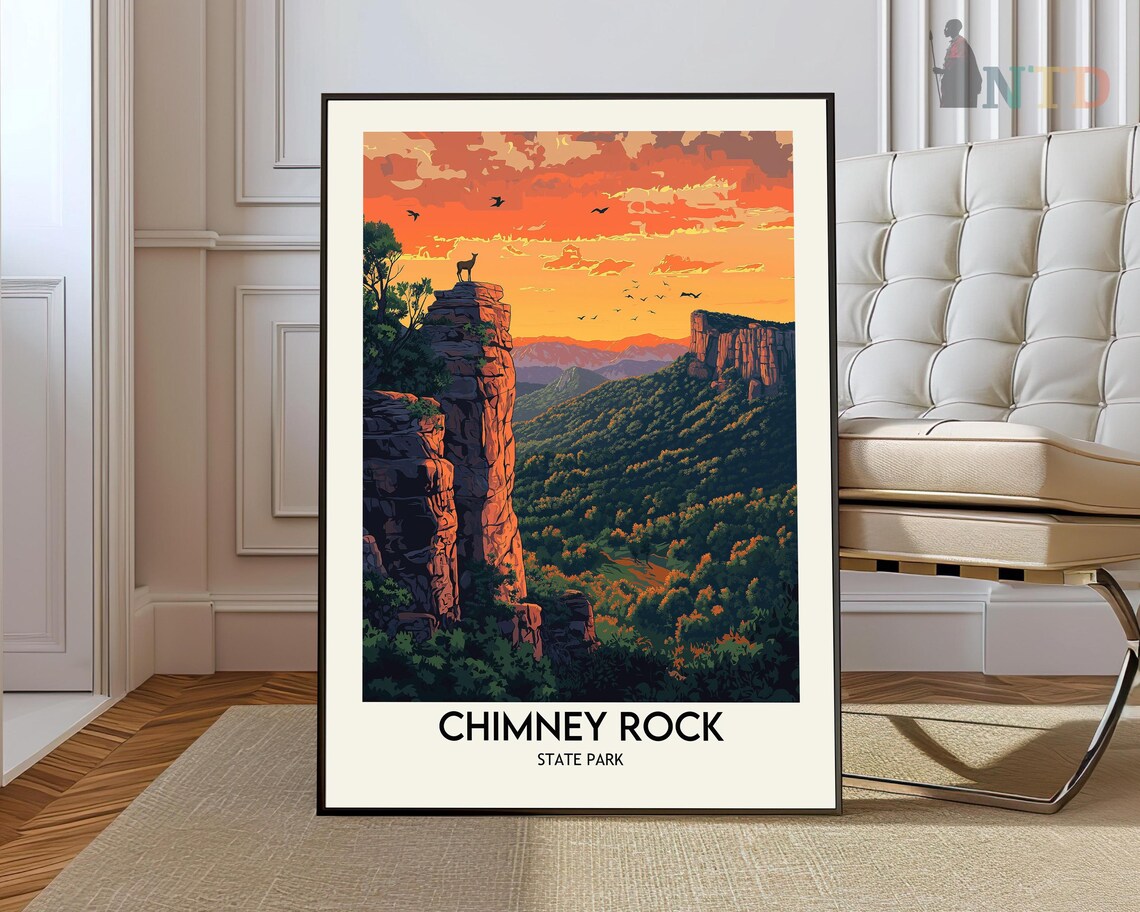 Chimney Rock State Park Sunset Cliffs Dramatic Travel Poster