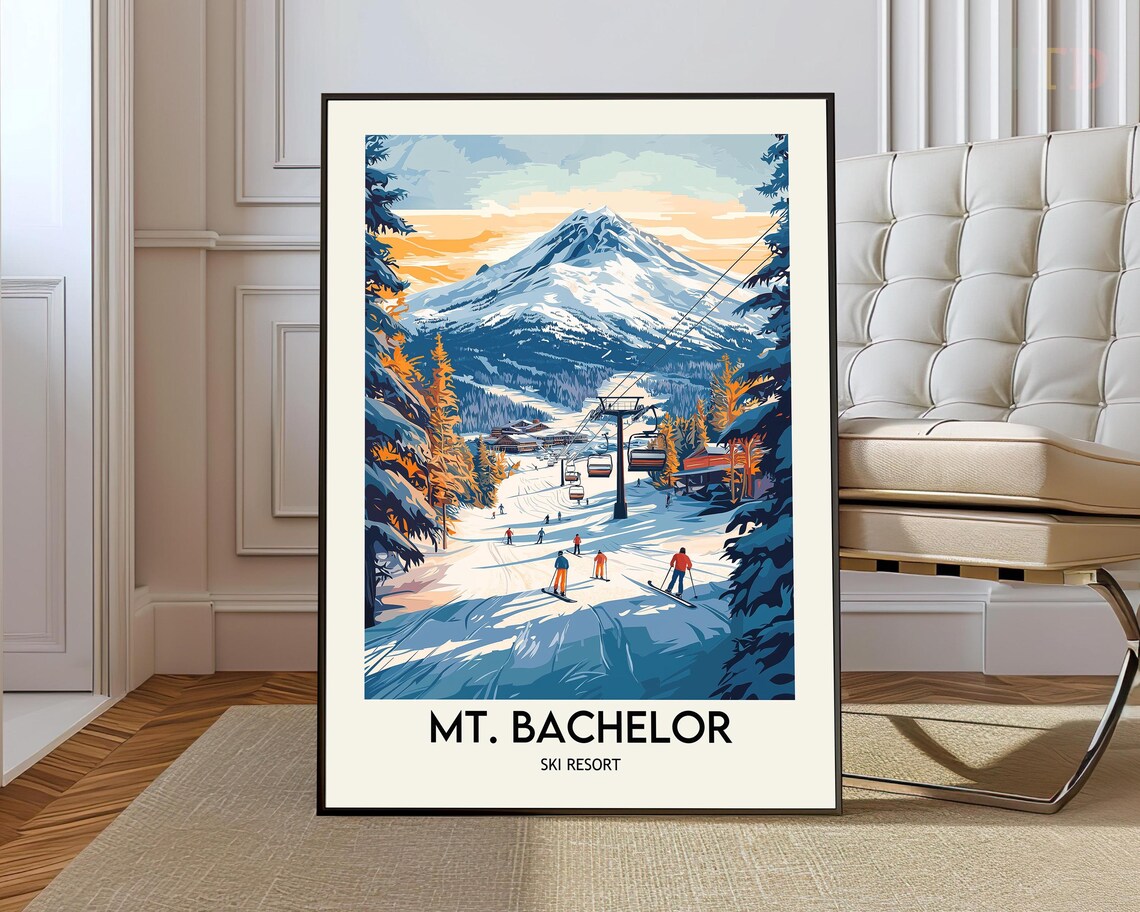 Mt Bachelor Ski Resort Sunset Chairlift Vintage Ski Travel Poster